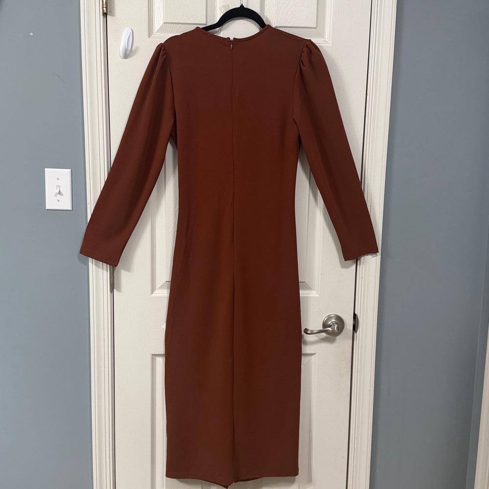 New PrettyGarden Long Sleeve Brown Dress Elegant Wear Career Office Wear Luxury - Picture 14 of 15